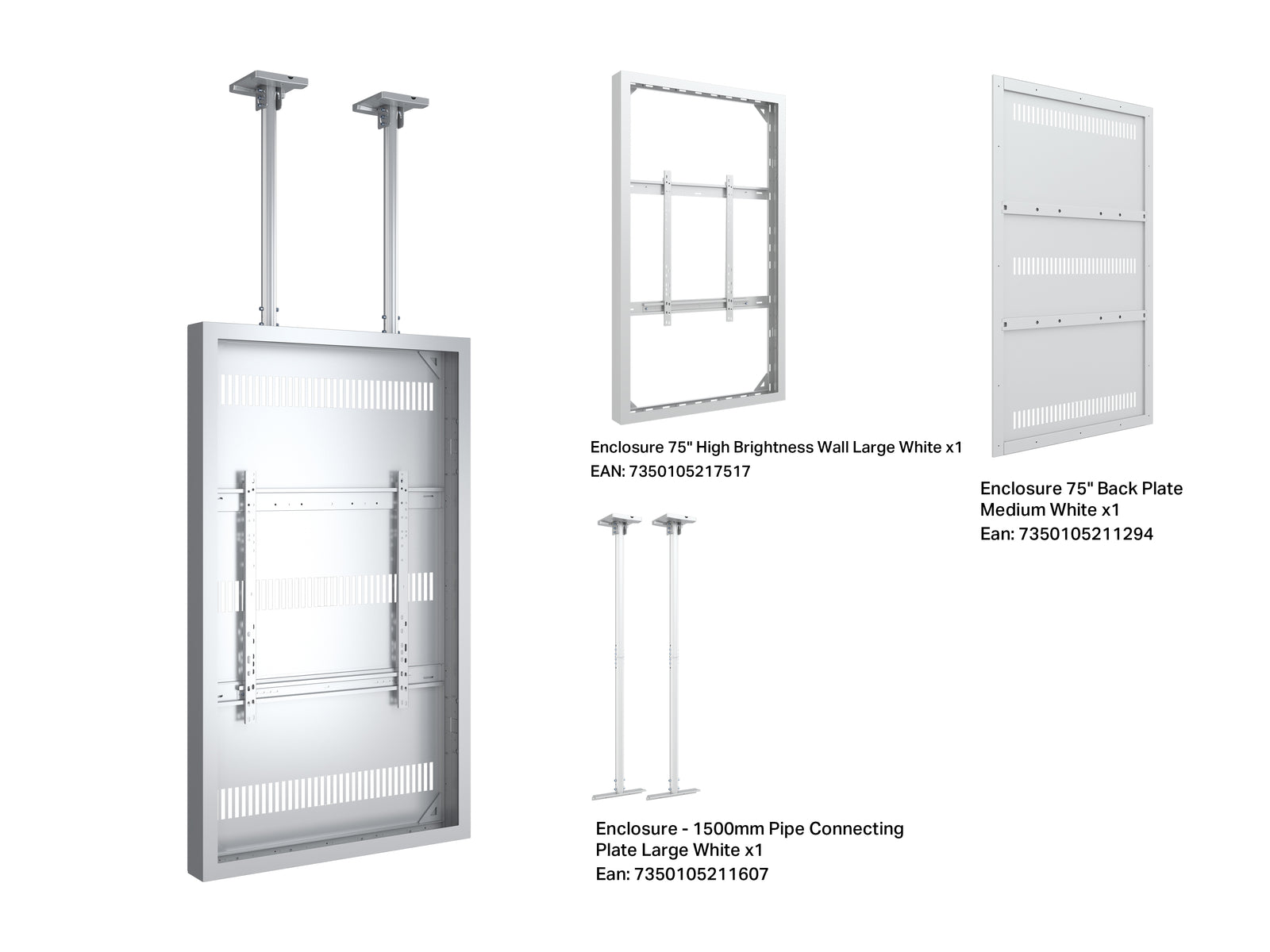 Multibrackets M Pro Series Enclosure 75" High Brightness Ceiling Large White Signage Display Enclosures Multibrackets