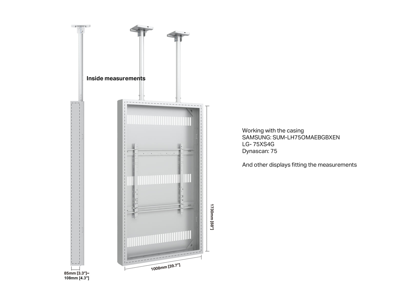 Multibrackets M Pro Series Enclosure 75" High Brightness Ceiling Large White Signage Display Enclosures Multibrackets