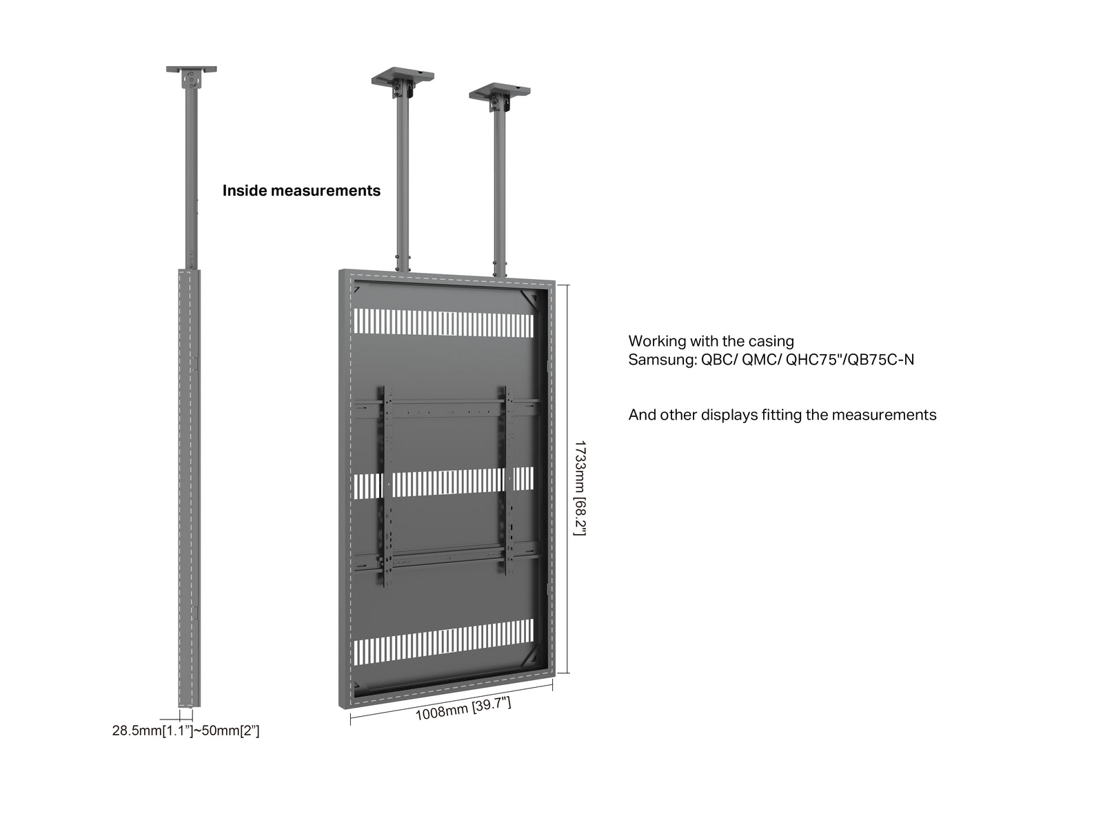 Multibrackets M Pro Series Enclosure 75" Slim Ceiling Large Black Signage Display Enclosures Multibrackets