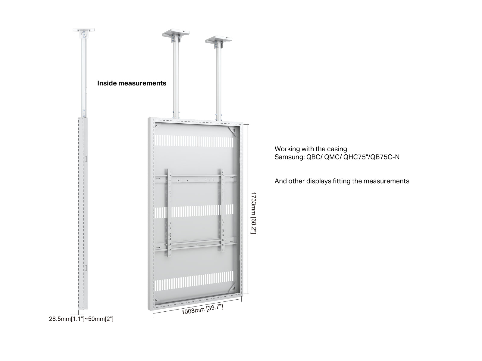 Multibrackets M Pro Series Enclosure 75" Slim Ceiling Large White Signage Display Enclosures Multibrackets