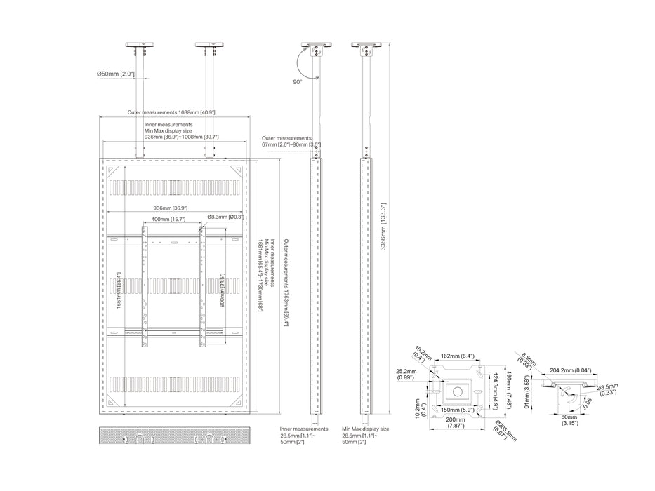 Multibrackets M Pro Series Enclosure 75" Slim Ceiling Large White Signage Display Enclosures Multibrackets