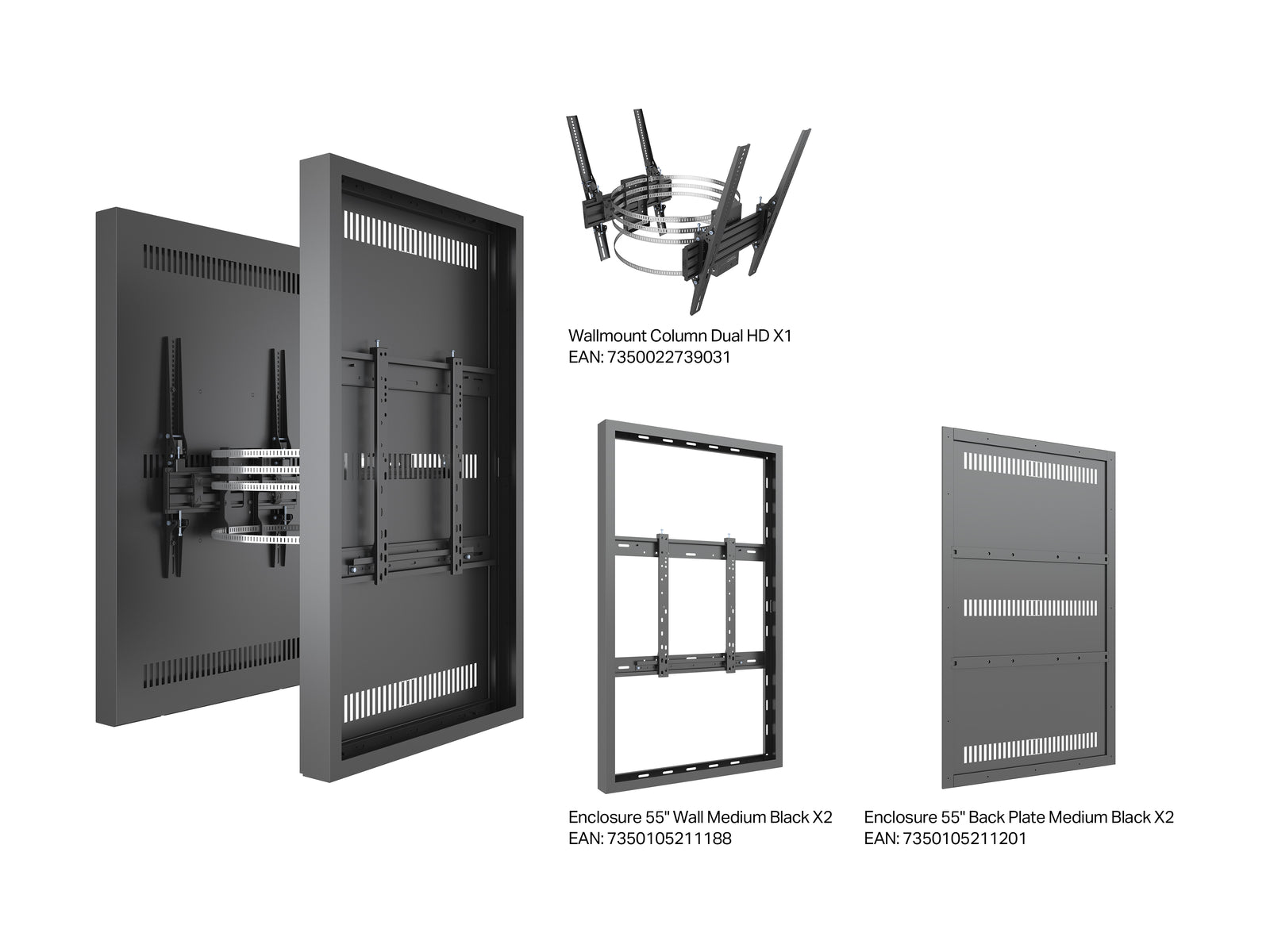 Multibrackets M Pro Series Enclosure 55" Column Dual Medium Black Signage Display Enclosures Multibrackets