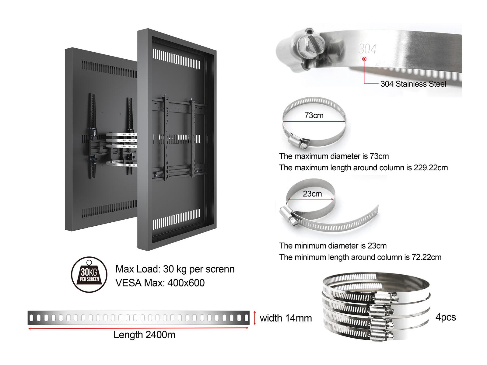 Multibrackets M Pro Series Enclosure 55" Column Dual Medium Black Signage Display Enclosures Multibrackets