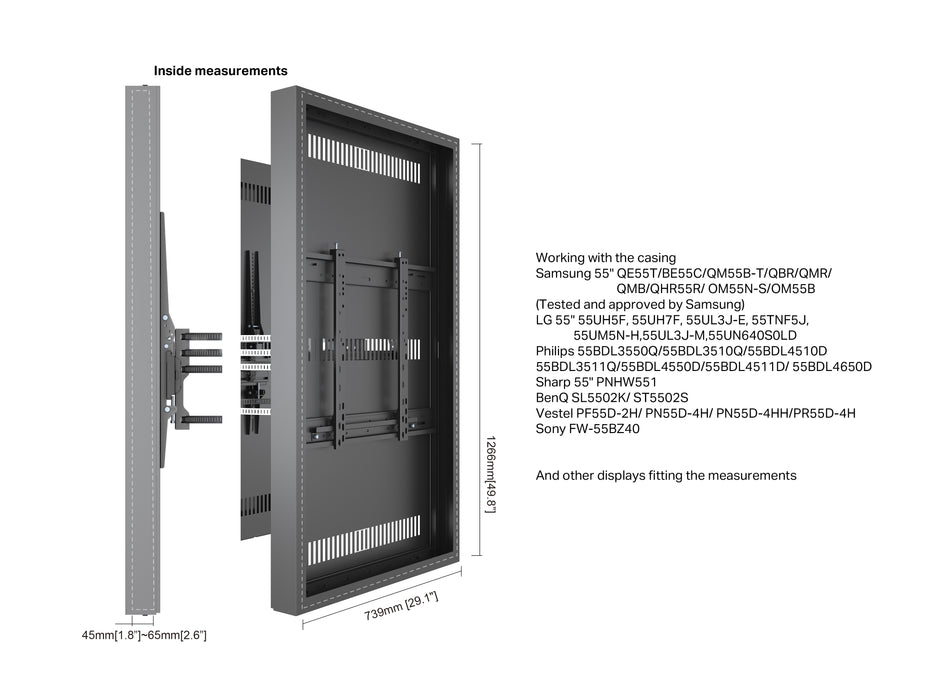 Multibrackets M Pro Series Enclosure 55" Column Dual Medium Black Signage Display Enclosures Multibrackets