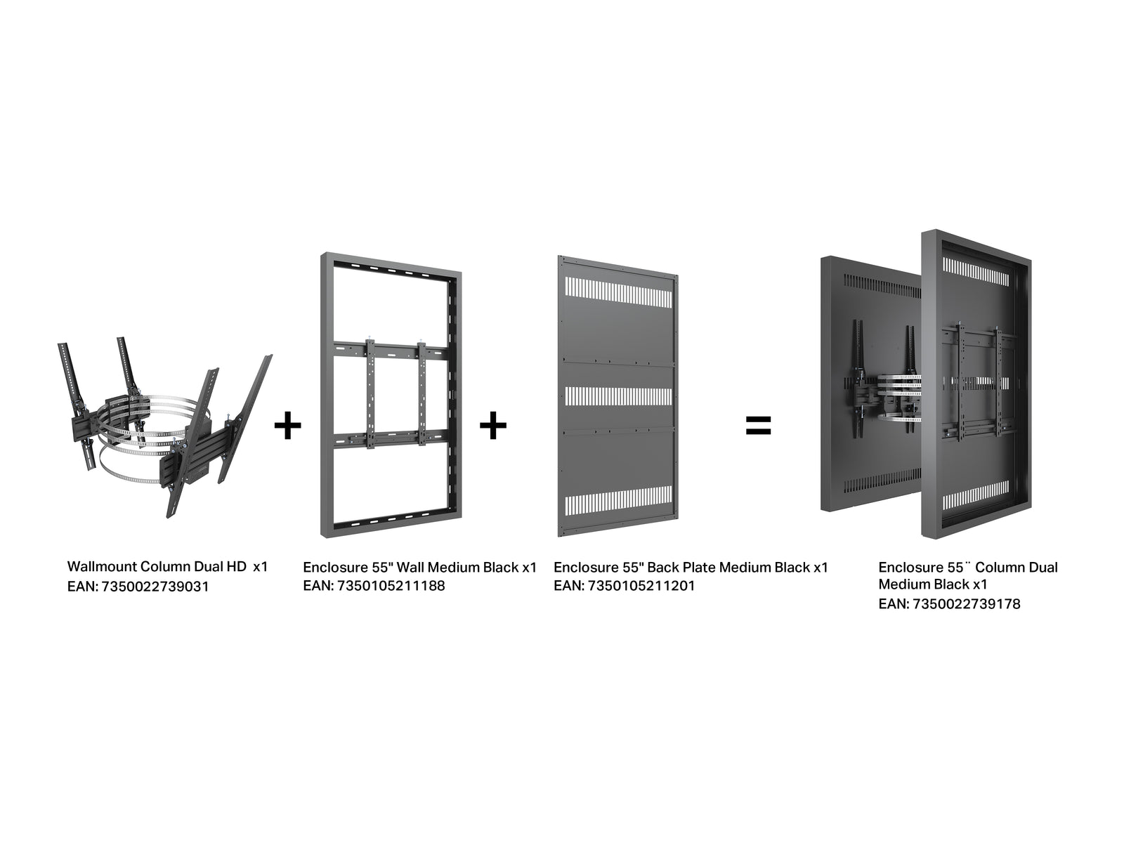 Multibrackets M Pro Series Enclosure 55" Column Dual Medium Black Signage Display Enclosures Multibrackets