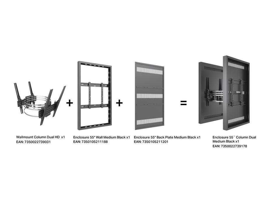 Multibrackets M Pro Series Enclosure 55" Column Dual Medium Black Signage Display Enclosures Multibrackets