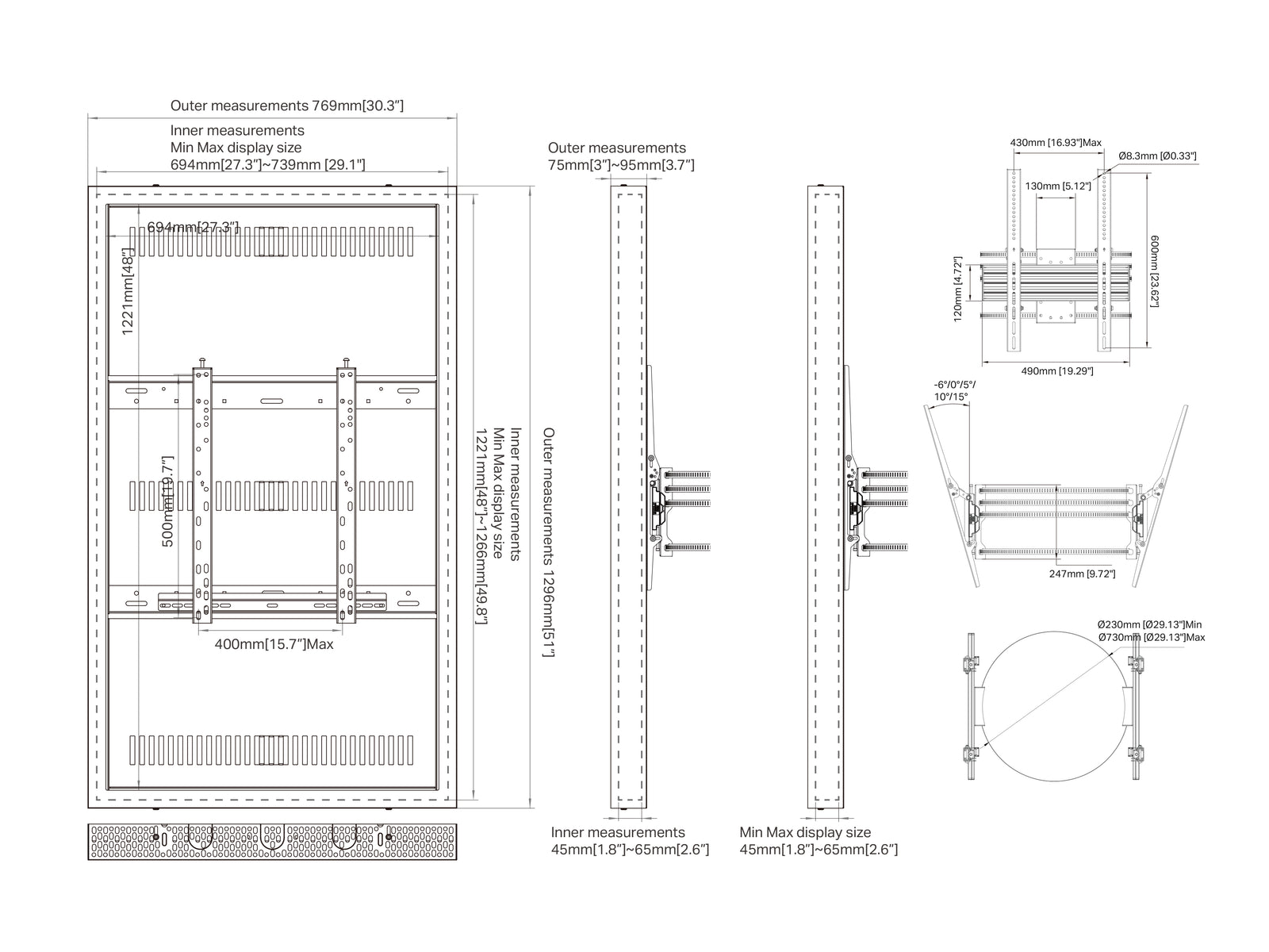 Multibrackets M Pro Series Enclosure 55" Column Dual Medium Black Signage Display Enclosures Multibrackets