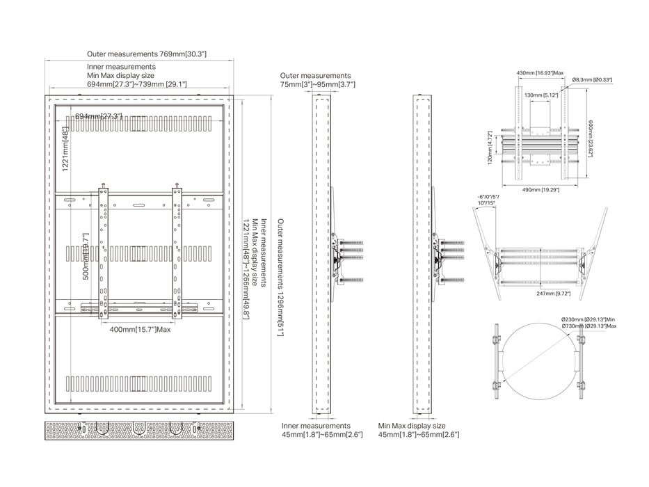 Multibrackets M Pro Series Enclosure 55" Column Dual Medium Black Signage Display Enclosures Multibrackets