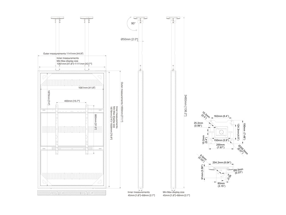 Multibrackets M Pro Series Enclosure 85" Ceiling Large White Signage Display Enclosures Multibrackets