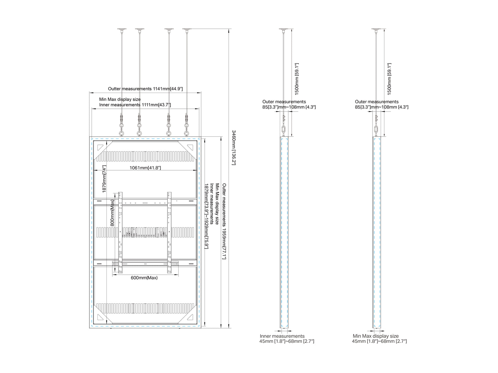 Multibrackets M Pro Series Enclosure 85" Wire Large Black Signage Display Enclosures Multibrackets