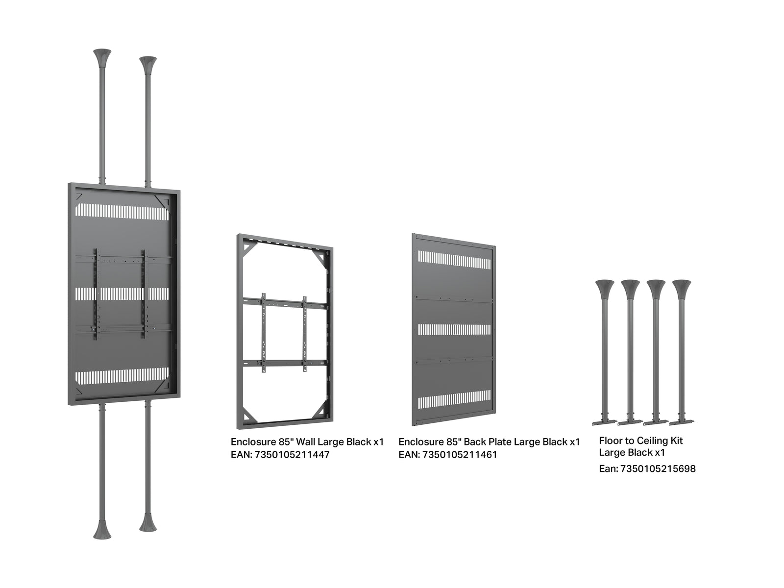 Multibrackets M Pro Series Enclosure 85" Floor to Ceiling Large Black Signage Display Enclosures Multibrackets