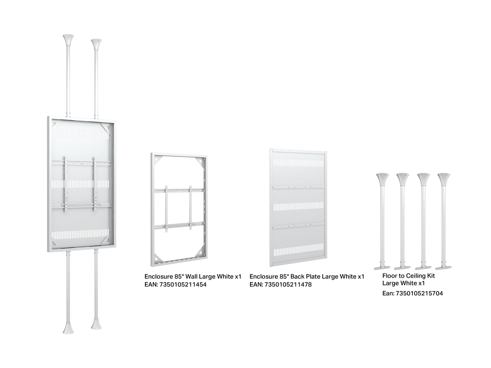 Multibrackets M Pro Series Enclosure 85" Floor to Ceiling Large White Signage Display Enclosures Multibrackets