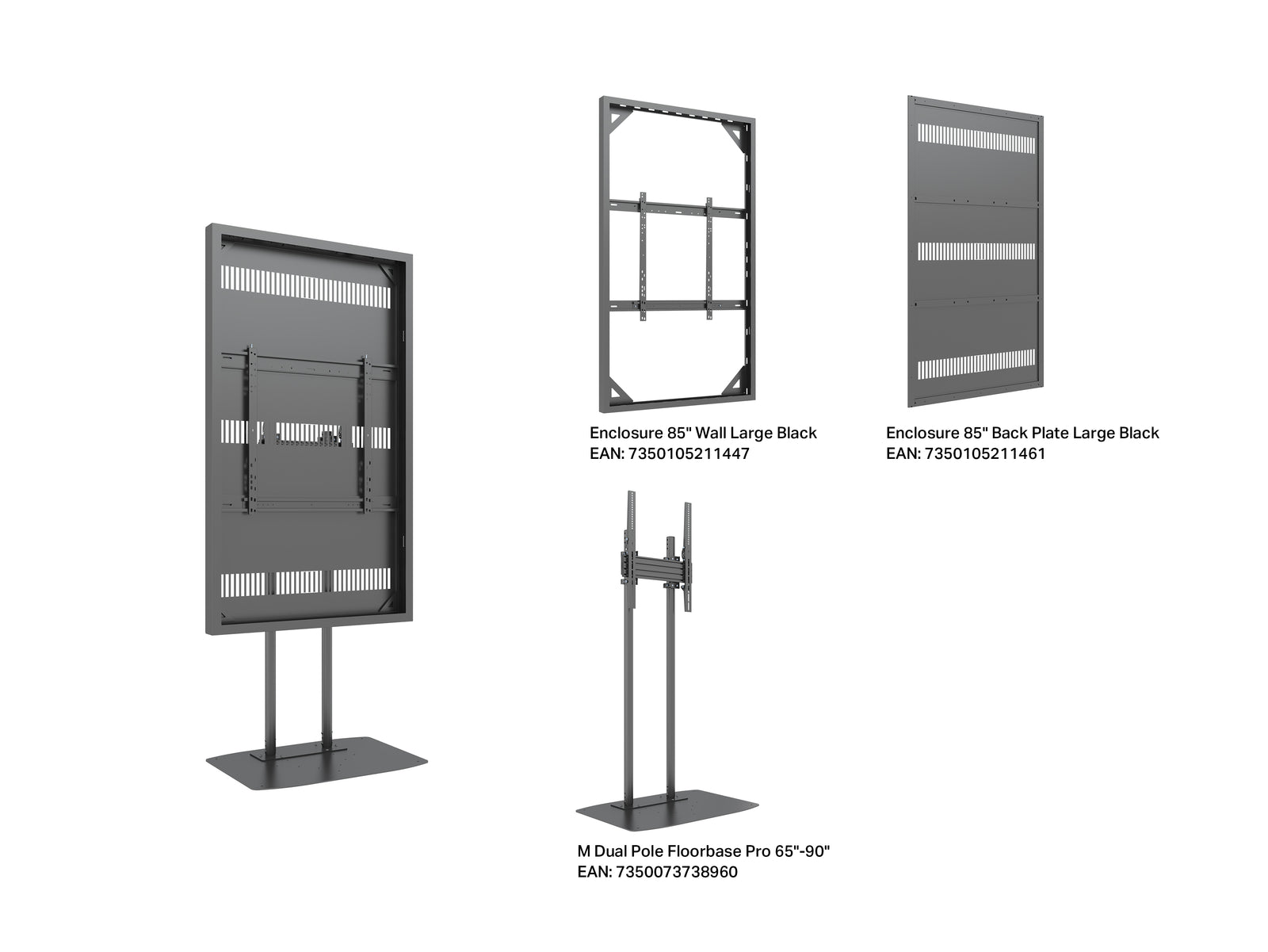 Multibrackets M Pro Series Enclosure 85" Floorbase Dual Pole Black Signage Display Enclosures Multibrackets