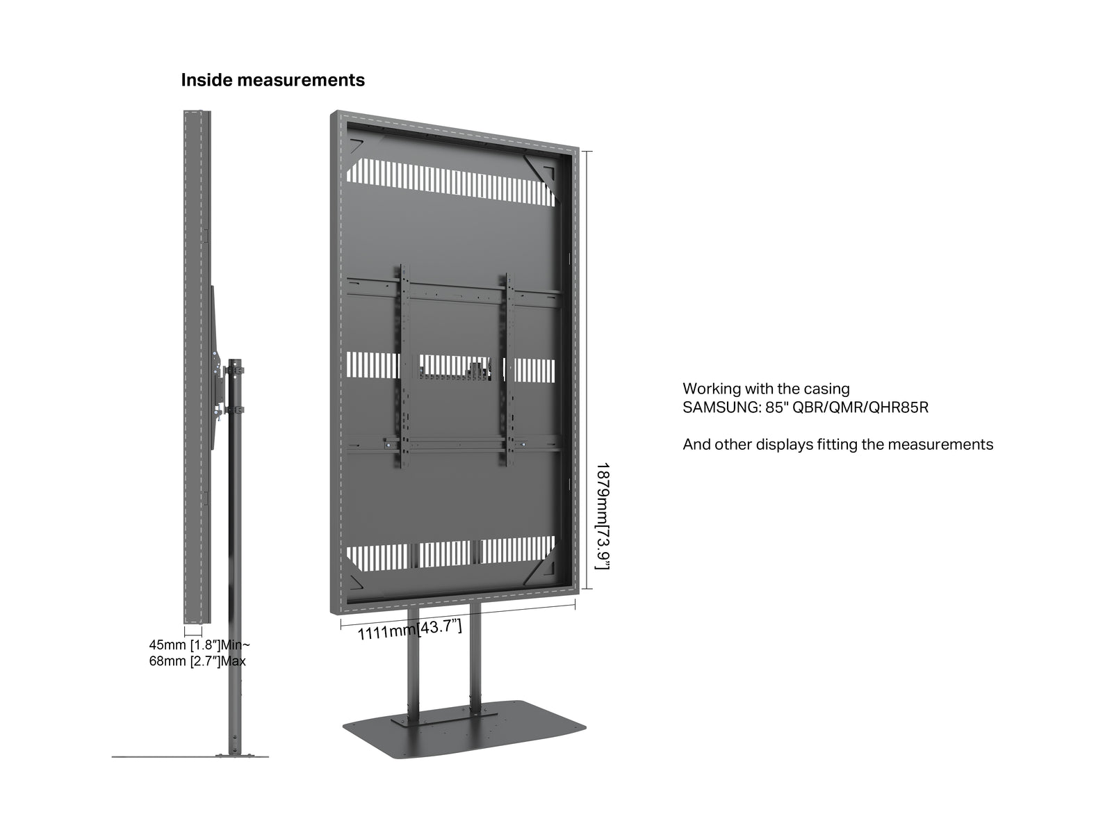Multibrackets M Pro Series Enclosure 85" Floorbase Dual Pole Black Signage Display Enclosures Multibrackets