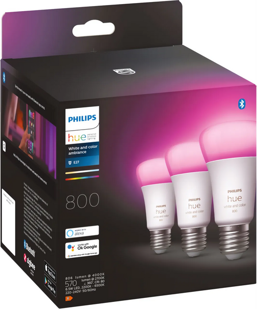 Philips Hue Smart Light 6.5W A60 E27 Bulbs 3-Pack - 929002489603