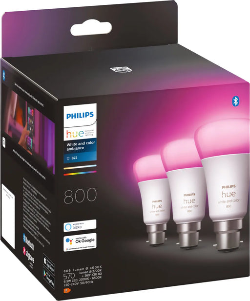 Philips Hue White and Colour Ambiance 6.5W B22 3Pack | 929002489703 Smart Lighting Philips
