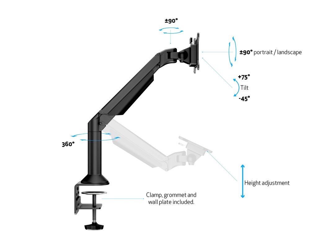 Multibrackets 15" - 34" M VESA Gas Lift Arm Desk or Wall Basic Black Monitor Arm Desk Mount Multibrackets