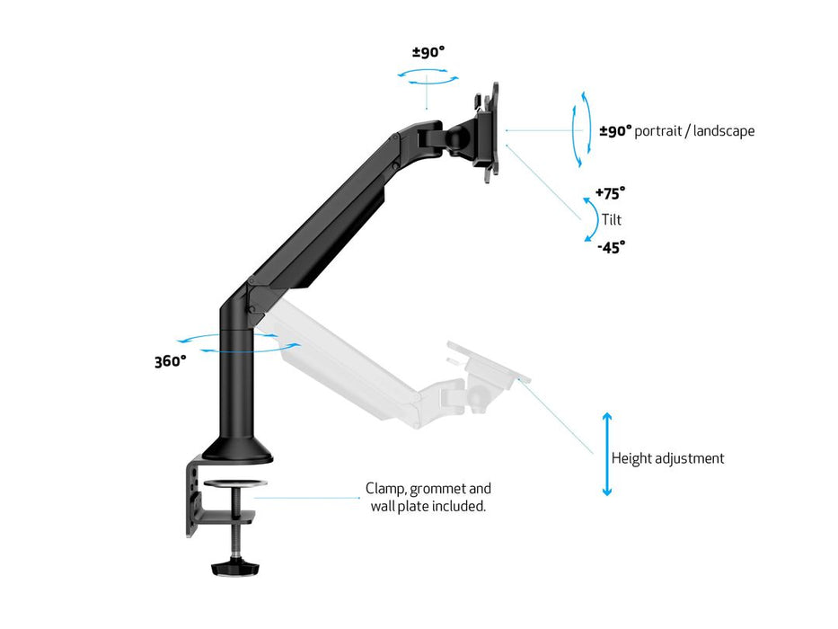 Multibrackets M VESA Gas Lift Arm Desk or Wall Basic Black | For 15" - 34" Screens