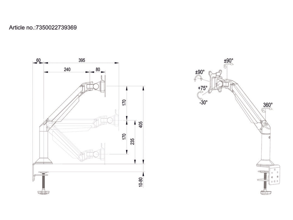 Multibrackets M VESA Gas Lift Arm Desk or Wall Basic Black | For 15" - 34" Screens