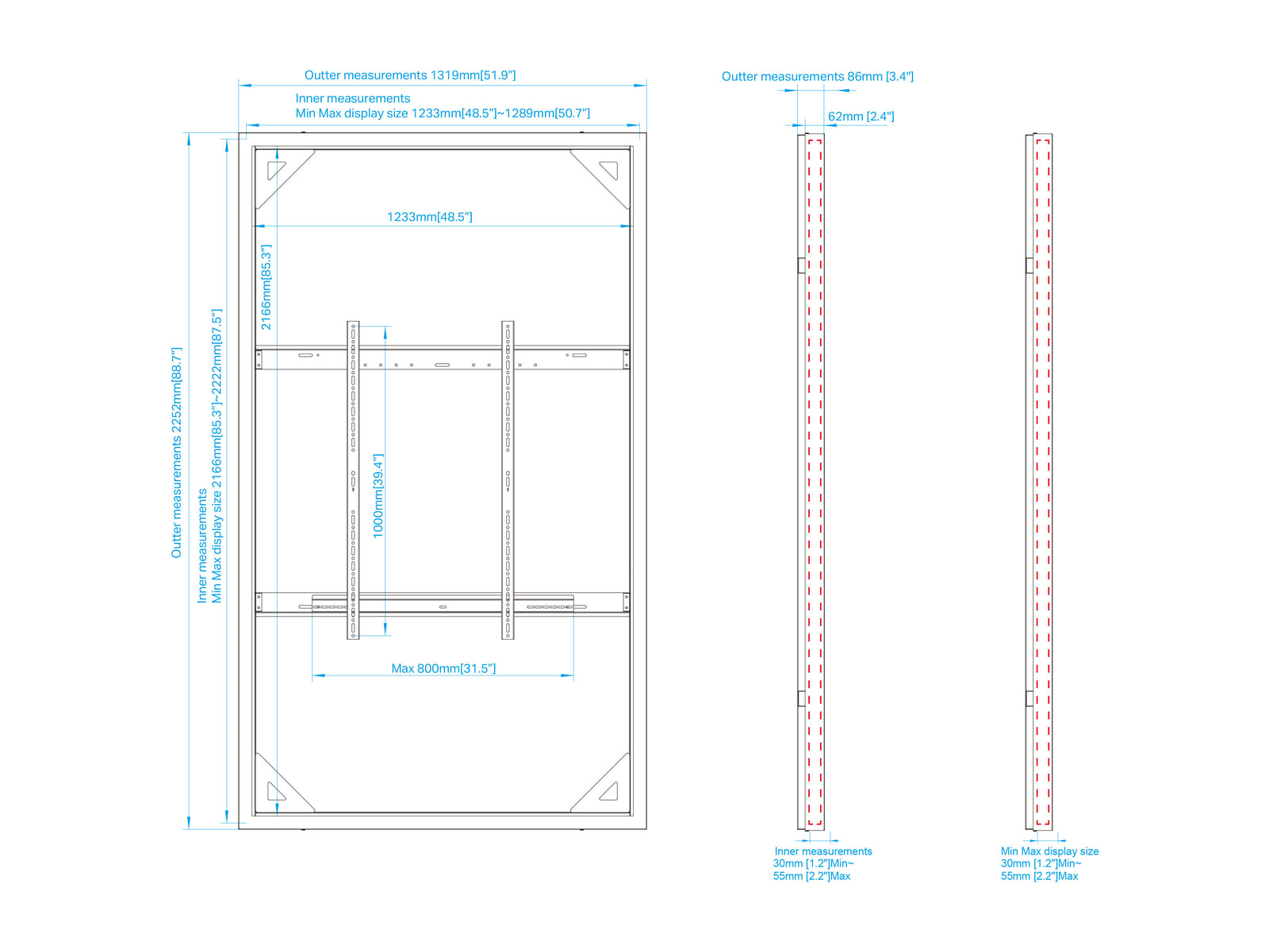 Multibrackets M Pro Series Enclosure 98" Wall Slim Large White Signage Display Enclosures Multibrackets