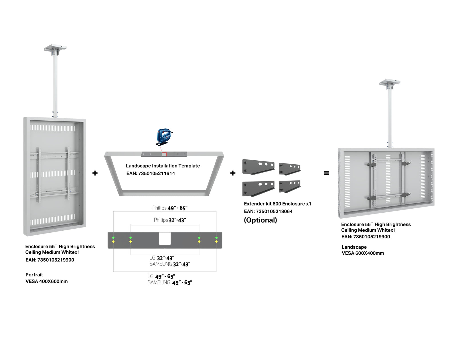 Multibrackets M Pro Series Enclosure 55" High Brightness Ceiling Medium White Signage Display Enclosures Multibrackets