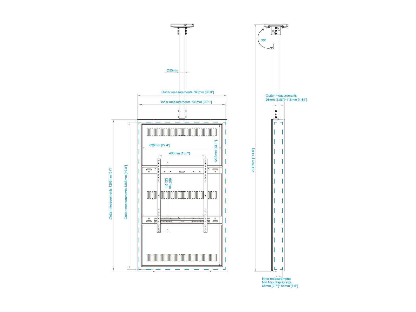 Multibrackets M Pro Series Enclosure 55" High Brightness Ceiling Medium White Signage Display Enclosures Multibrackets
