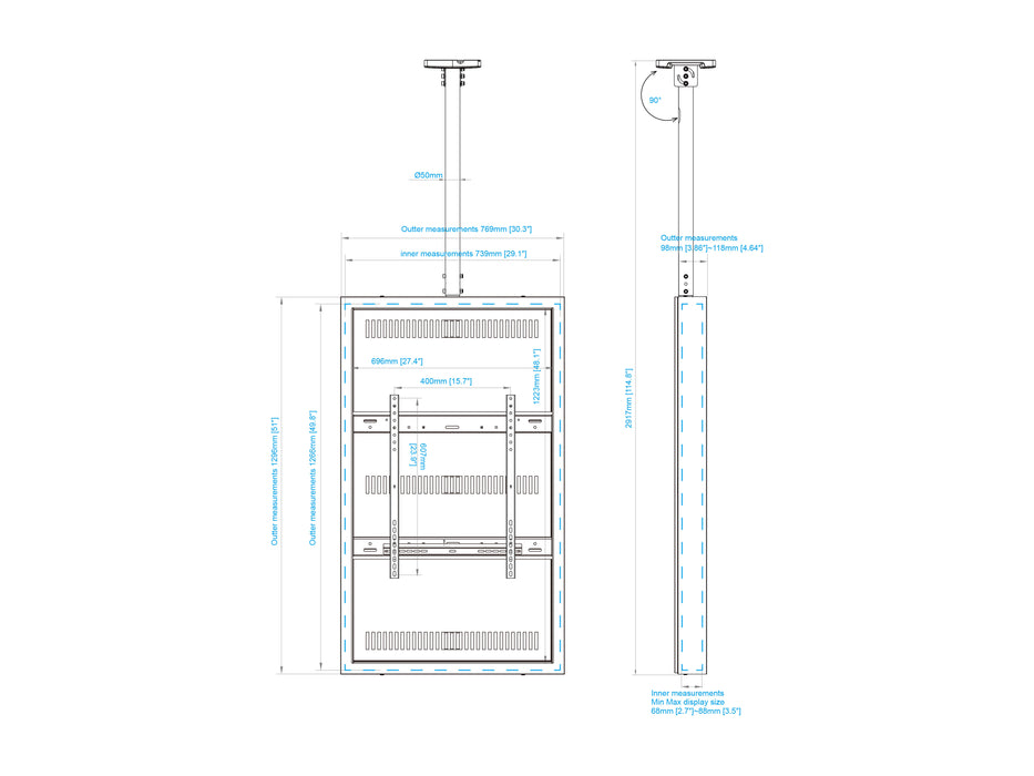 Multibrackets M Pro Series Enclosure 55" High Brightness Ceiling Medium White Signage Display Enclosures Multibrackets