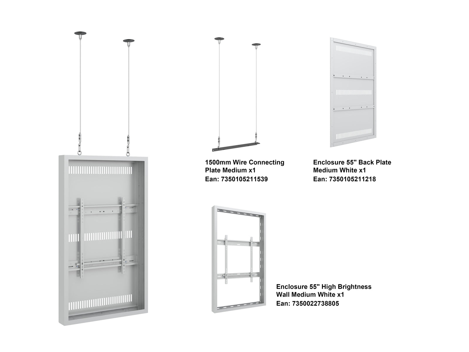 Multibrackets M Pro Series Enclosure 55" High Brightness Wire Medium White Signage Display Enclosures Multibrackets