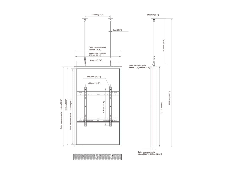 Multibrackets M Pro Series Enclosure 55" High Brightness Wire Medium White Signage Display Enclosures Multibrackets