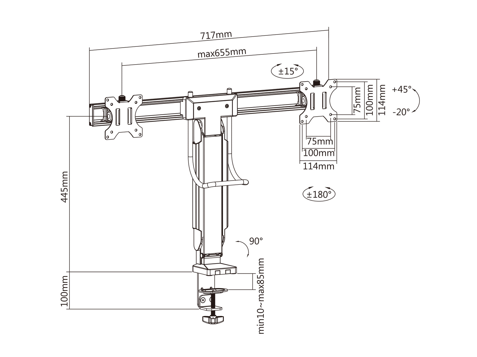 Multibrackets M Deskmount Slim Basic Dual Monitor Mount - 17" to 27" Screens Monitor Mounts & Stands Multibrackets