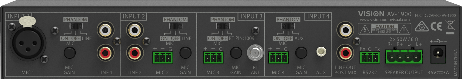 Vision AV-1900 2x50W RMS Mixer Amplifier Audio Amplifier Vision