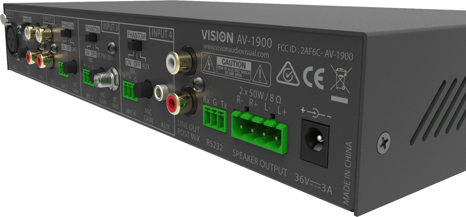 Vision AV-1900 2x50W RMS Mixer Amplifier Audio Amplifier Vision