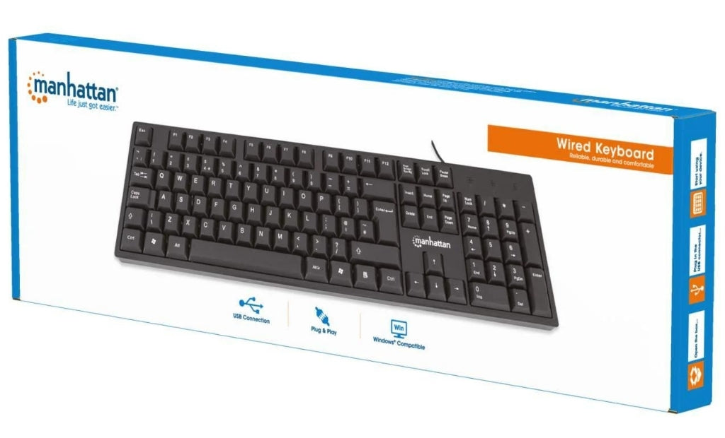 Manhattan 179324-UK Keyboard USB Wired Black-Standard Qwerty Full Size Keyboard & Mouse Manhattan