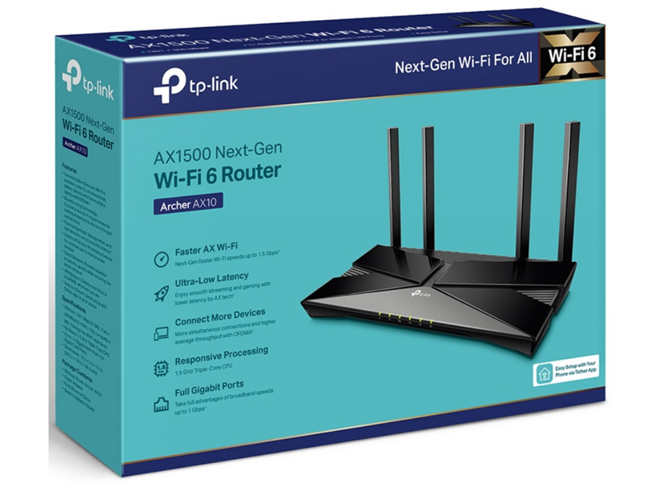 TP-Link 2.4/5 GHz, 1500 Mbps Wi-Fi 6 Router | ARCHER AX10