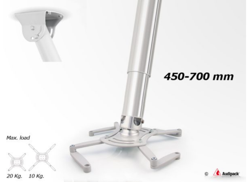 Audipack QFIX-0700TG (45-70cm) Universal Telescopic Projector Mount For Up To 20Kg Projectors - White Projector Mount Audipack