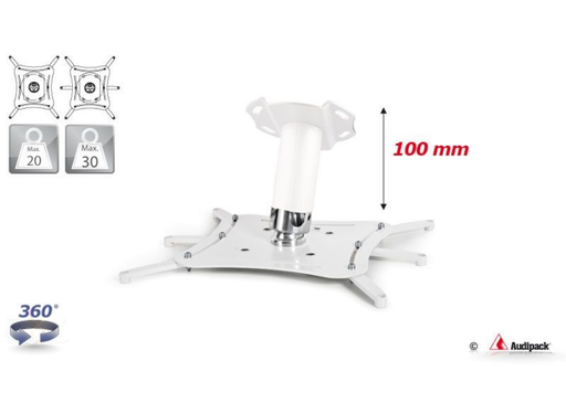 Audipack QFIX3-0100W 10cm XL Universal Projector Ceiling Mount For Up To 30Kg Projectors - White Audipack Projector Mount Audipack