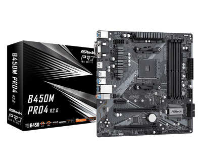 Asrock AMD B450 Socket AM4 Micro ATX Motherboard - B450M Pro4 R2.0 ASRock Motherboard Asrock