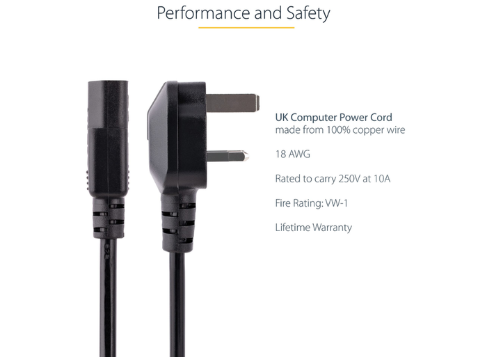 StarTech 1m Computer Power Cable - BS 1363 to C13 | BS13U-1M-POWER-LEAD Power Cable Startech
