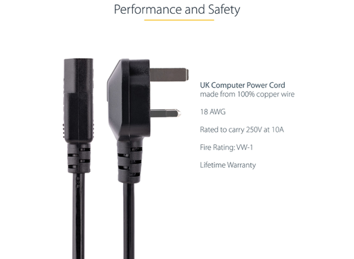 StarTech 1m Computer Power Cable - BS 1363 to C13 | BS13U-1M-POWER-LEAD StarTech Power Cable Startech