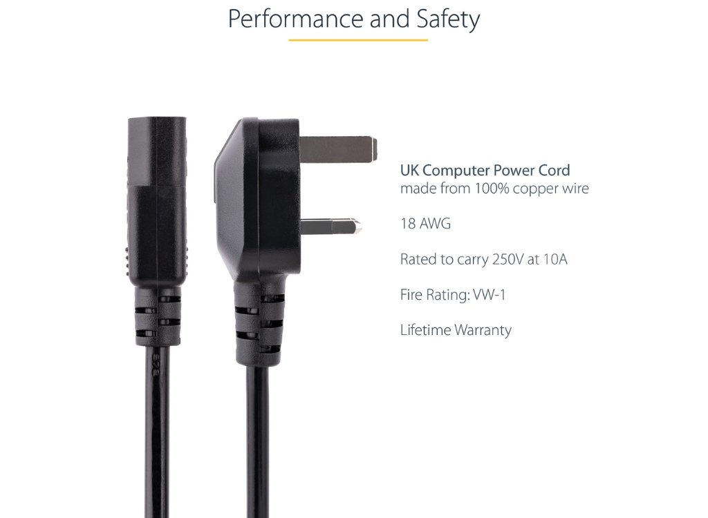 StarTech 1.8m Computer Power Cable - 18AWG, BS 1363 to C13 | PXT101UK Power Cable Startech