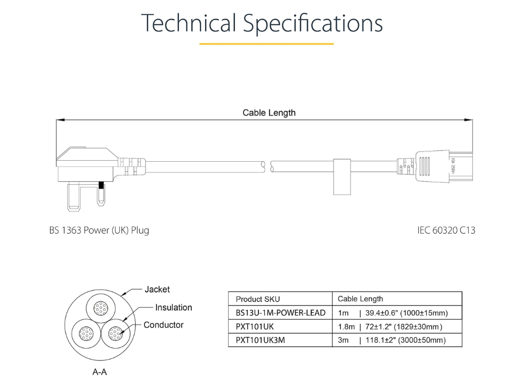 StarTech 1m Computer Power Cable - BS 1363 to C13 | BS13U-1M-POWER-LEAD Power Cable Startech