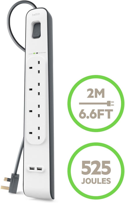 Belkin 2.4 Amp USB Charging 4-outlet Surge Protection Strip | BSV401AF2M