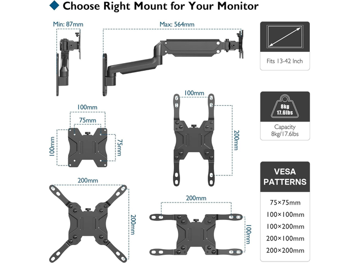 Moove 13" - 42" Monitor Wall Mount | SMBR1342WB Wall Mount Bracket Moove AVMounts