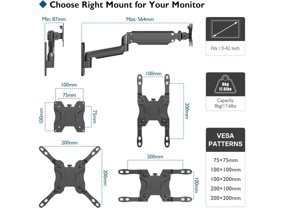 Moove 13" - 42" BT Monitor Wall Mount | BT1342WB BT Wall Mount Bracket Moove AVMounts