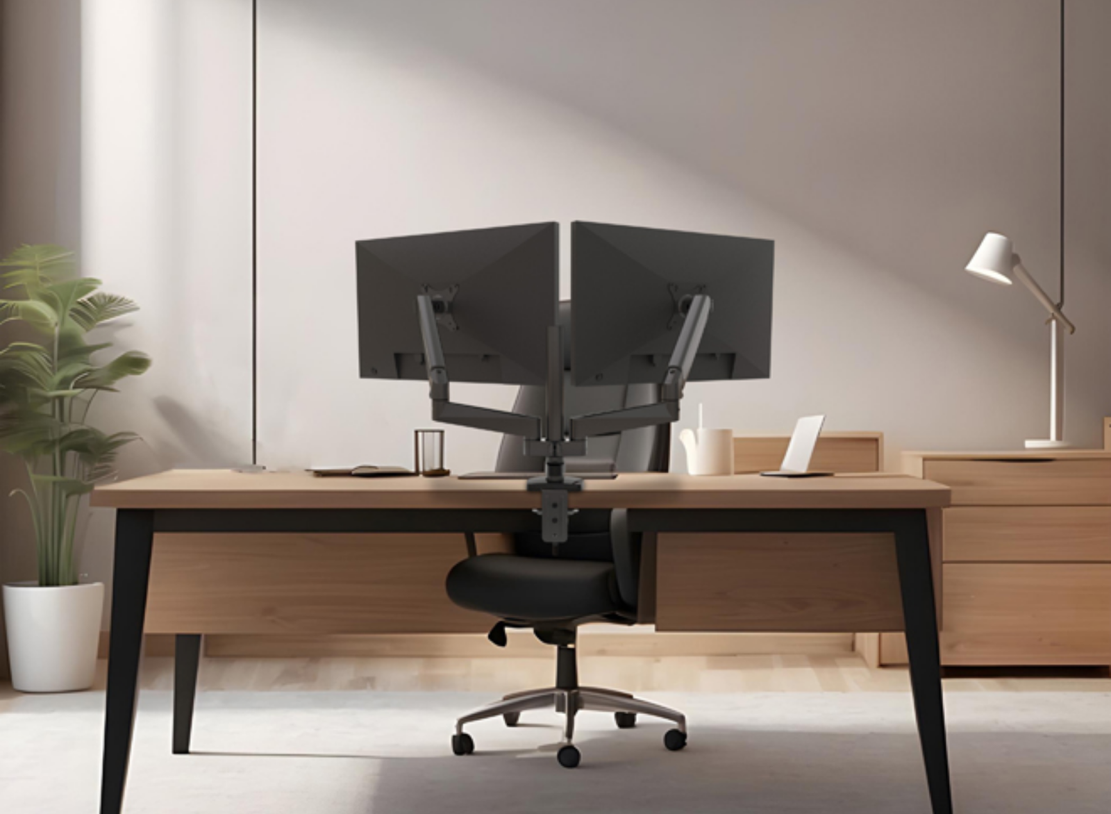 B-Tech BT7352/B Flex Duo Full Motion Twin Screen Desk Mount For Up to 32" Screens Monitor Arm Desk Mount B-Tech