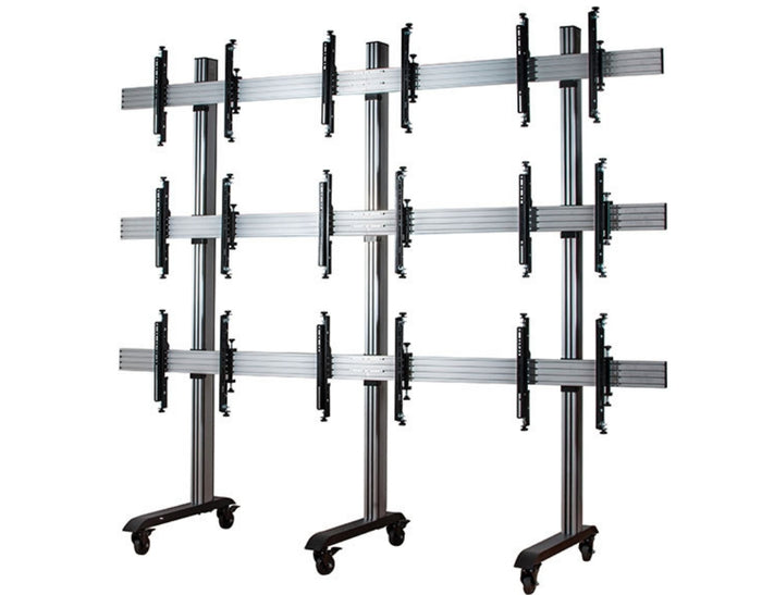 B-Tech 46" - 55" Universal Mobile Video Wall Stand For 3x3 Video Walls | BT8371-3X3/BS Video Wall Mount B-Tech