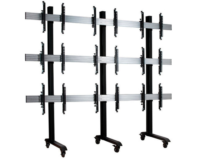 B-Tech 46" - 55" Universal Mobile Video Wall Stand For 3x3 Video Walls | BT8371-3X3/BB Video Wall Mount B-Tech