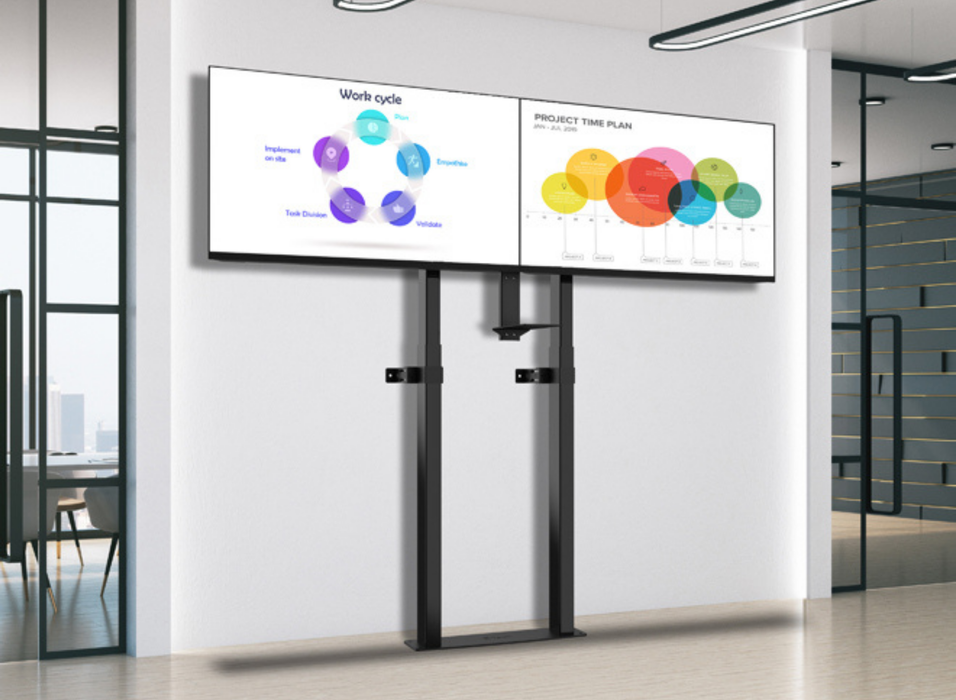 B-Tech BT8555 Momentum Elevate Duo Motorised Twin Screen VC Floor-to-Wall Stand For Up to 46" Twin Screens Floor to Wall Mount Bracket B-Tech