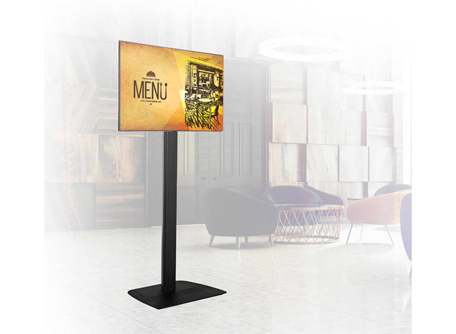 B-Tech BT8582/BB Large Flat Screen Single Column Floor Stand For Up to 55" Screen Floor Stand B-Tech
