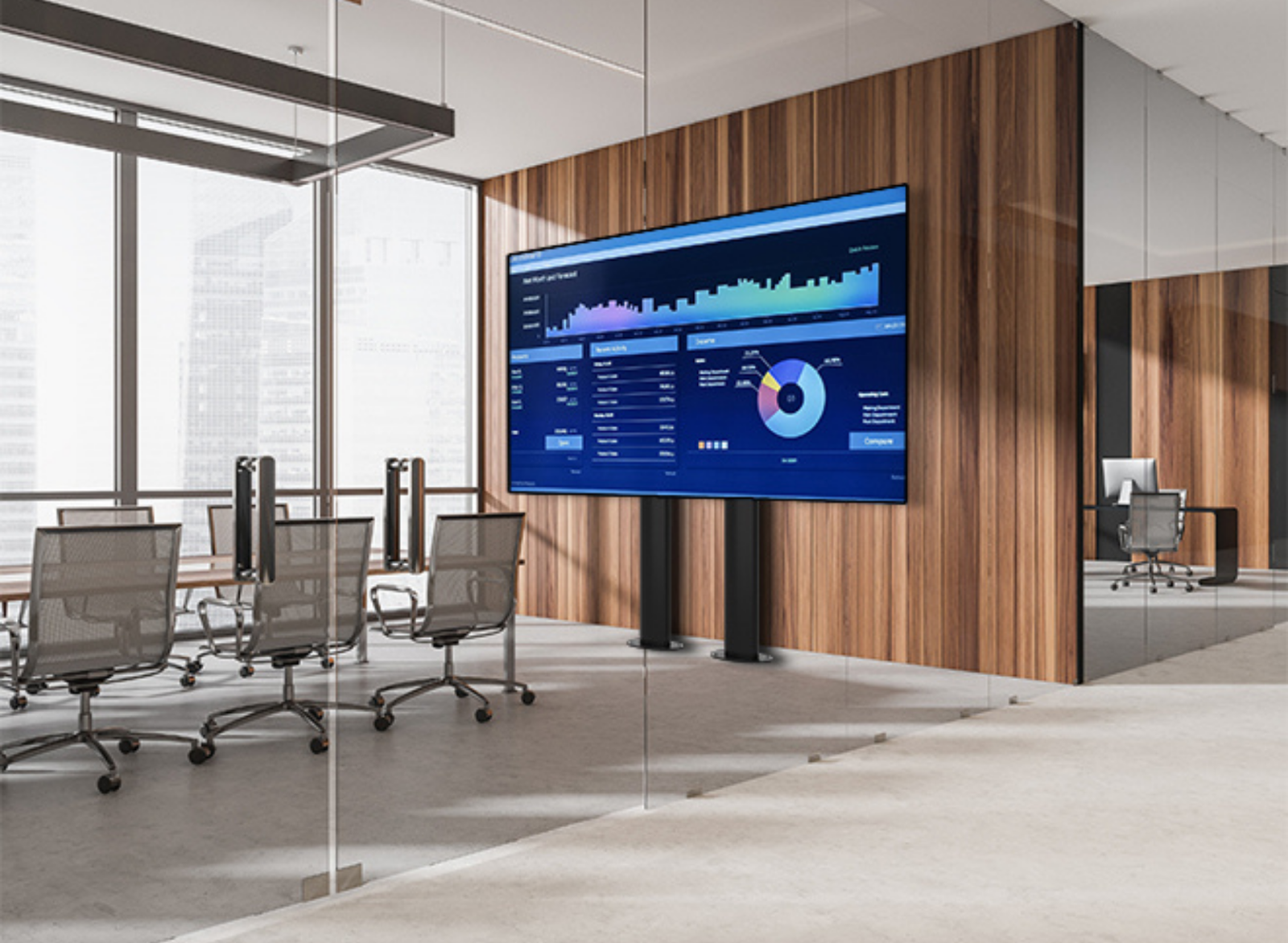 B-Tech BT8708/B 2m Premium Bolt Down Single Screen Twin Column UC Stand For 65"-100" Displays Floor Stand B-Tech